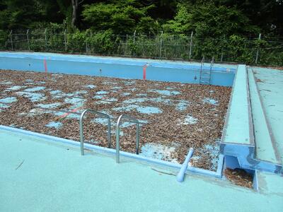 プールの水は抜けてなくなりました
